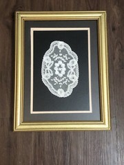 Antique Delicate Handmade White Lace In A Gold Frame Ready to Hang 15” X 12”