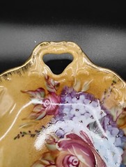 Beautiful FLORAL PORCELAIN EDWARDIAN Plate Trinket Dish Butterscotch