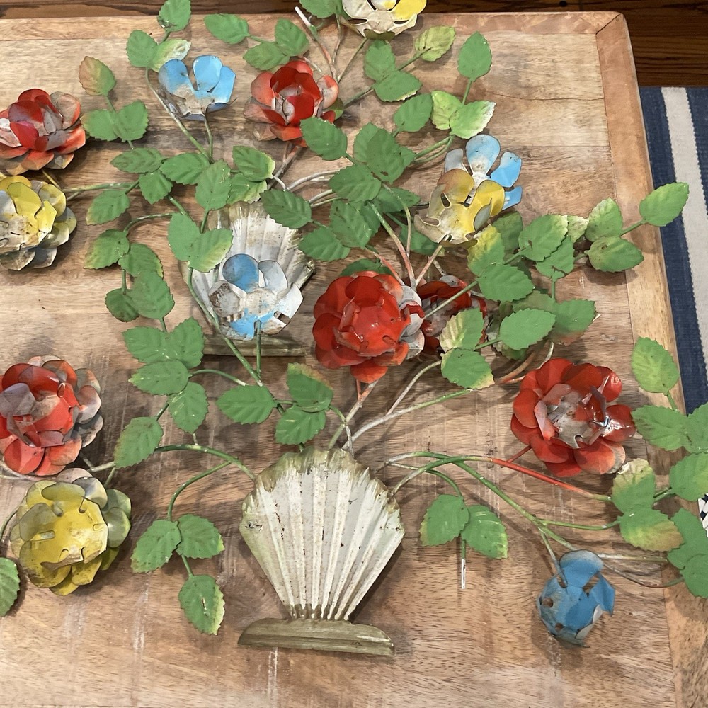 Vintage TOLE METAL WALL Hanging Floral Art Sculpture MCM