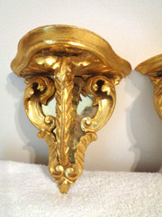 Set of 3 Mirrored Florentine Gold Gilt Wood Small Petite Wall Sconce/ Shelves