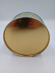 Vintage Art Deco 1930s Colorful Tin Container Round Storage Teal Yellow Silver