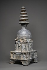 CIRCA NEAR EASTERN GANDHARAN METAL STUPA WITH BUDDHA FIGURES AND SCENES. RARE