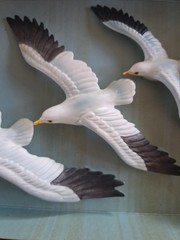 VTG Norcrest Chalkware Bisque Seagulls in Flight Wall Hangings Set/3 NEW IN BOX