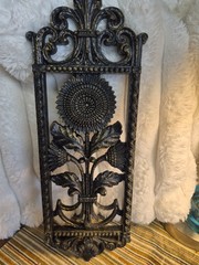 Homco Vintage Black Gold Gothic Wall Sunflower Daisy Floral Art #7368A