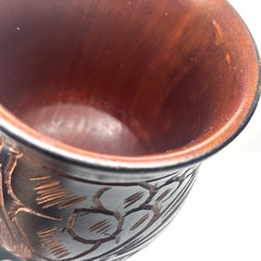 VTG Black Hand Carved Floral Stemmed Wood Goblet 7in