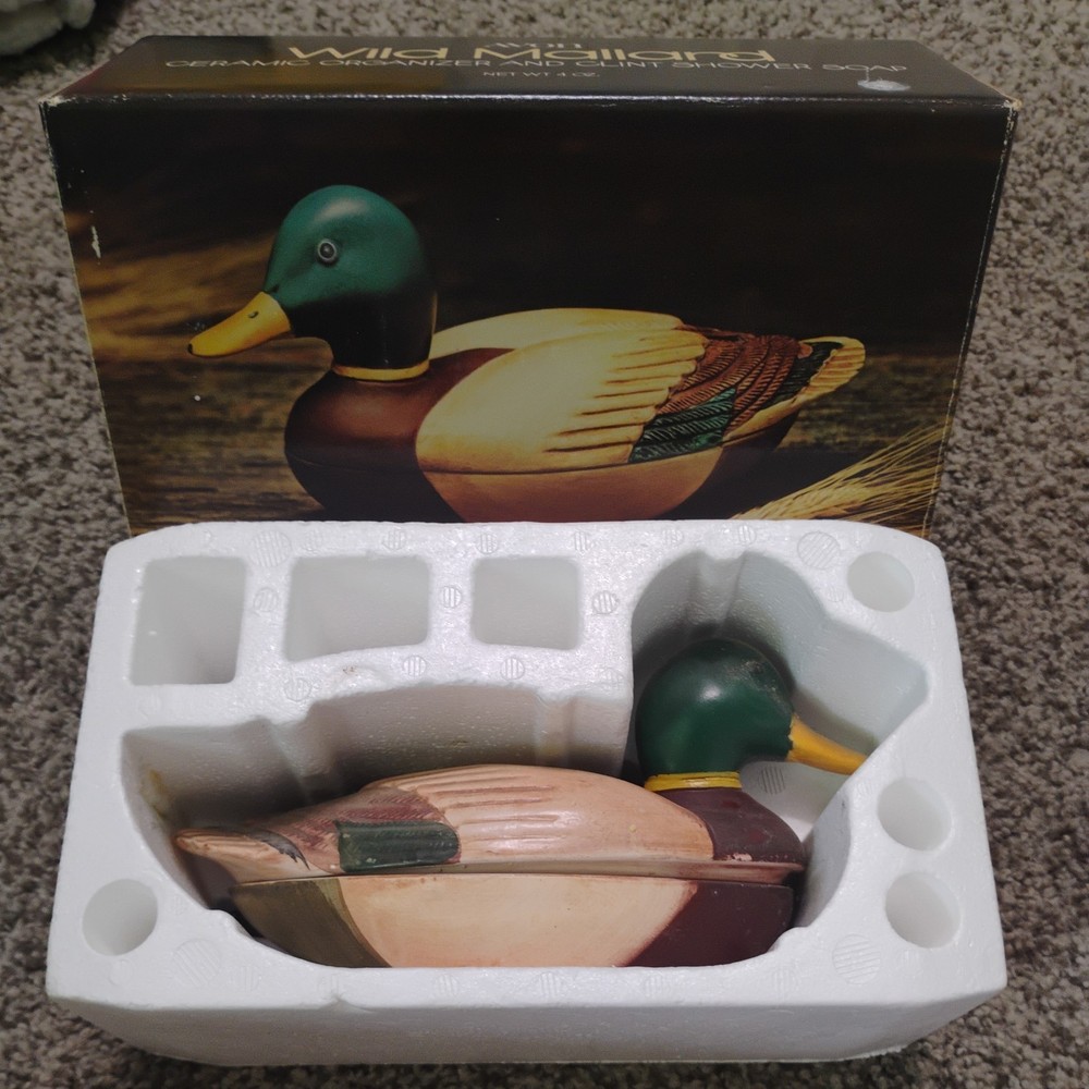Vintage 1978 AVON Ceramic Wild Mallard Duck Organizer With Soap Original Box