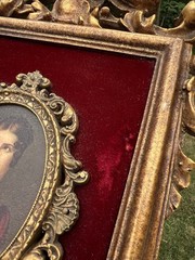 VTG Hollywood Regency Rococo Gold Gilt Ornate Framed Velvet Cameo Lady Wall Art