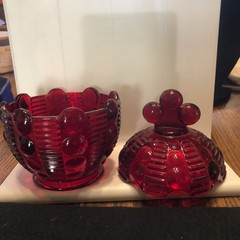 Rare Vintage Ruby Red Indiana Glass Dewdrop/Moondrop Candy Dish Cadmium Glow UV