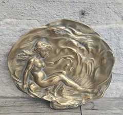 Brass Art Nouveau Trinket Dish Card Pin Tray, Heavy Quality Vide Poche Art…