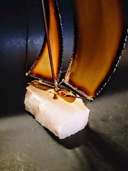 Vintage 70’s John Demott Brass Copper Sculpture Sailboat On Onyx Stone Signed