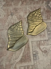 Brass Sea Shells -Relief Placques Decor Nautical Beach Decor Set Of 2