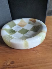 Catch All Stone Checkerboard 5″ Round Small Splicing Mosaic Tray Edc