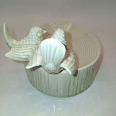 Vintage Fitz & Floyd Ceramic Love Birds Trinket Soap Dish Beige 1978 Japan