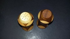Bonded Patterned wood 4″ salt & pepper shakers maker unknown