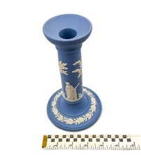 Vintage Wedgwood Blue & White Jasperware Candlestick Neoclassical Style England