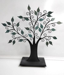 Vintage 2003 Metal Family Tree Photo Jewelry Display Stand Green Leaf Decor