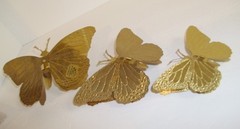 Vintage Home Interior Wall Hanging Gold Tone Metal Butterflies (Set Of 3) shiny
