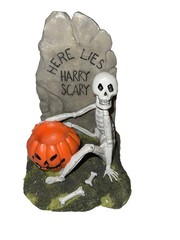 Vintage Halloween Scenes Air Planter Skeleton “Here Lies Hairy Scary” Tombstone