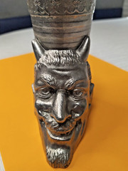Vintage Devil Mephistopheles Metal Pencil Holder Cup Heavy Cast Metal Desk Decor