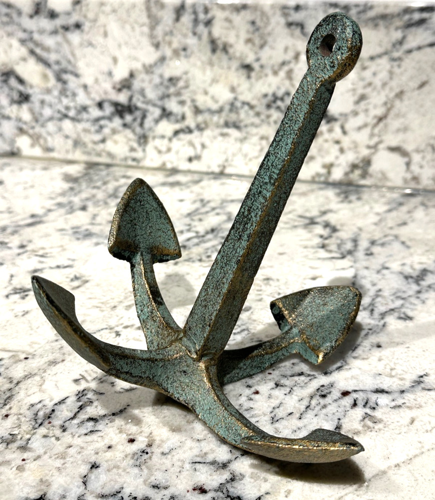 ANCHOR Rustic Nautical Home Decor Cast Iron 7″ Metal Bronze Verdigris Green GUC