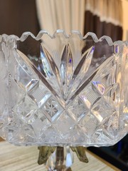 American Brilliant Cut Crystal Compote Bowl Brass Pedestal VTG Mid-Century
