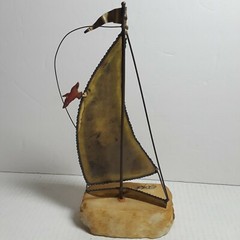 Vtg John Demott Signed Metal Art 10″ Sailboat Sculpture Brass Nautical Decor