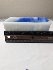 Akro Agate No. 657 Glass Lily Planter Marbleized Blue Made In USA Signed