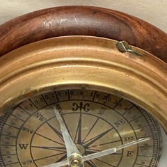 Antique Nautical Compass Handmade Wood Copper Coastal Nautical Decor Estate VTG