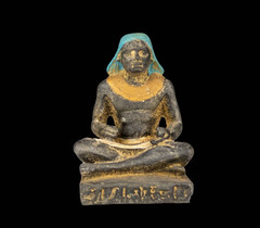 Authentic Ancient Egyptian Gilded Stone Seated Scribe Statue Figurine Rare BC