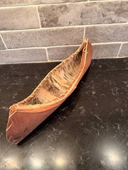 Vintage Handmade Birch Bark Canoe Model 14.5″ Rustic Folk Art Cabin Decor