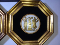 Antique Gold And Black Velvet 3 PC Set Neoclassical Porcelain Wall Plaques