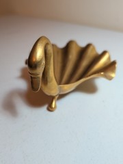 Vintage Heavy Brass Copper Swan Sculptural Bowl Patinaed