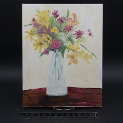 Lilies Amateur Still Life Floral Oil Painting Unframed Signed Margie Norman 2017