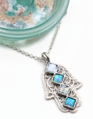 Roman Glass Hamsah Hand Sterling Silver925 Pendent Antiq Ancient Fragment 200 BC