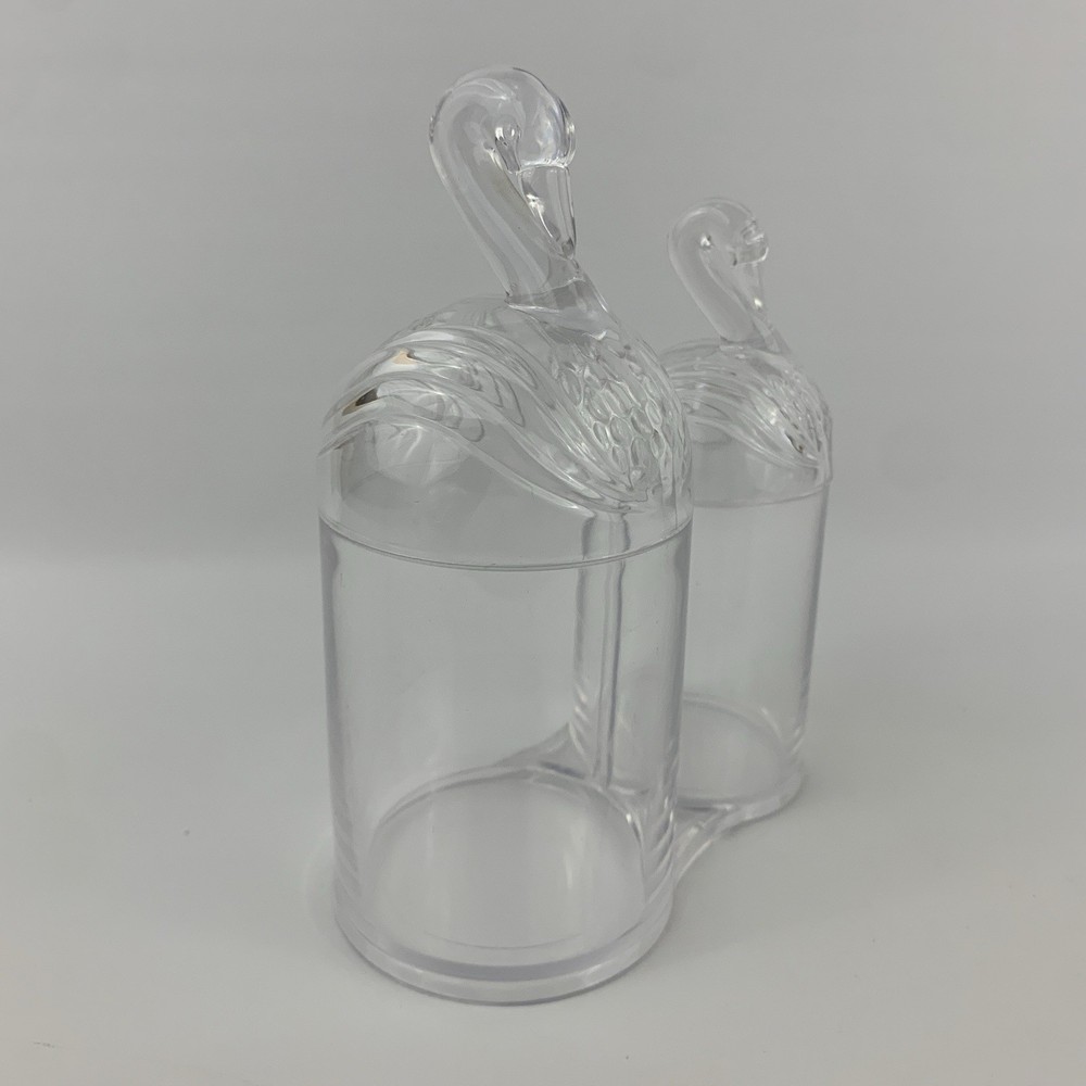 Vintage Double Swan Clear Plastic Bath Canisters Cotton Balls and Swabs Holder