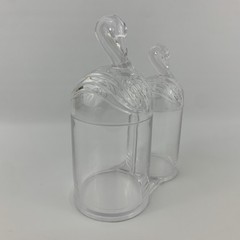 Vintage Double Swan Clear Plastic Bath Canisters Cotton Balls and Swabs Holder