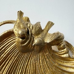Vintage Hollywood Regency Gilt Metal Leaf Birds Soap Trinket Dish Catchall