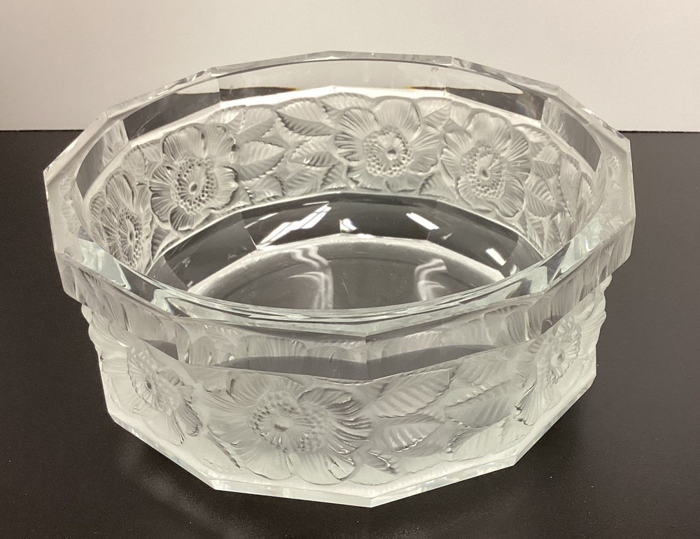 Hoya Mikasa Crystal Frosted Floral Bowl 1980s W. Germany Heavy weighs 7lbs 4oz
