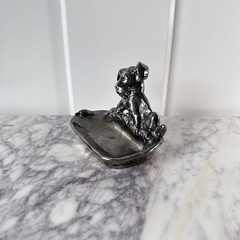 Antique Dog Cast Metal Trinket tray Early 1900s with Turtle heavy ashtray