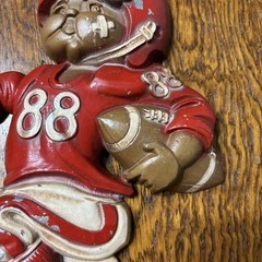 Vintage 1976 Homco Cast Aluminum Football Player Sexton Wall Hanger