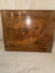 Vtg Marquetry Wood Inlay Landscape Equestrian Dog Wall Art Panel 17×14