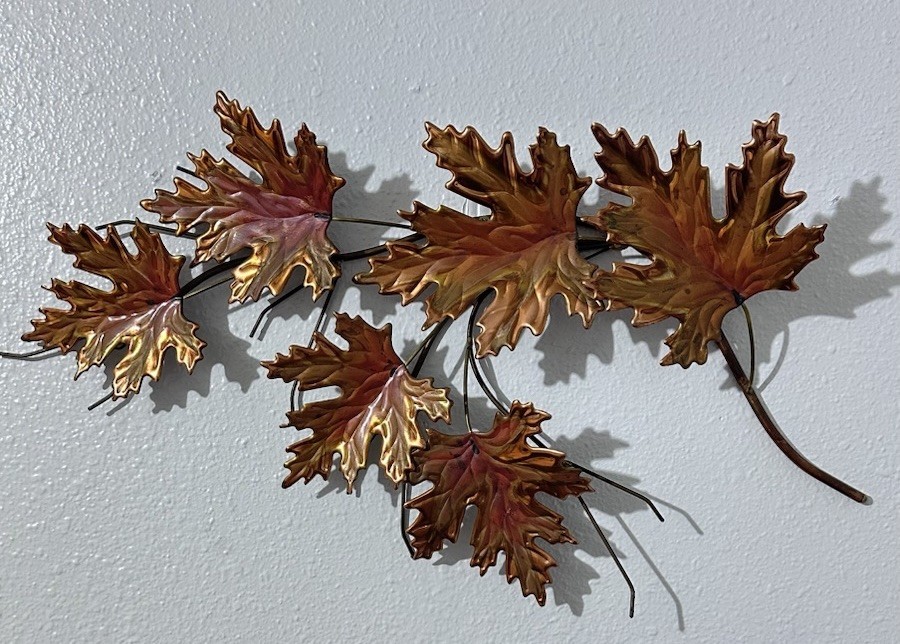 MCM Vintage Copper Metal and Brass Maple Leaf Spray Wall Hanging 21 x12
