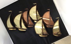 Vintage MCM DEMOTT Brass & Copper Sailboat Metal Wall Hanging Sculpture Signed
