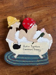 Wooden Wall Plaque Couple Bathtub Bathe Together Conserve Energy Wall Hanging