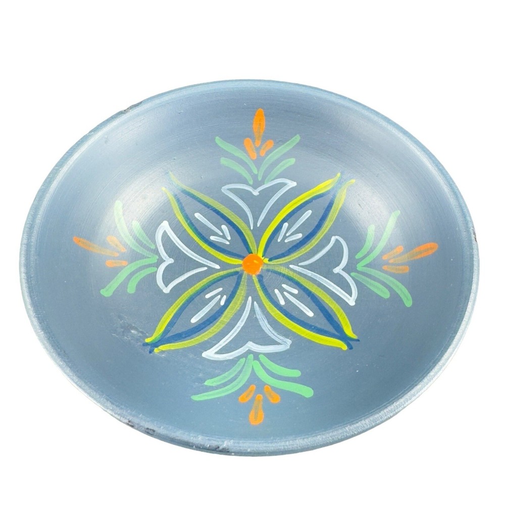 Norway Folk Art Wooden Dish Plate Hand Painted Sogndal Blue Floral Round Dish