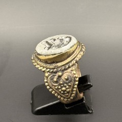 ANTIQUE INTAGLIO KING FACE RING EGYPTIAN ENGRAVED BRONZE RING SIGNET ROMAN 8.75