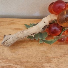 Vintage Lucite Acrylic Orange Red Grape Cluster On Driftwood Stem. MCM, 16″ Long