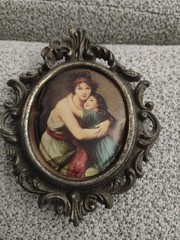Vtg Small Ornate Victorian Style Gold Metal Framed Padded Fabric Print No glass