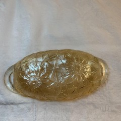 Vintage Carnival Glass 70’s gold Tray Sunflower Candy Dish Bowl