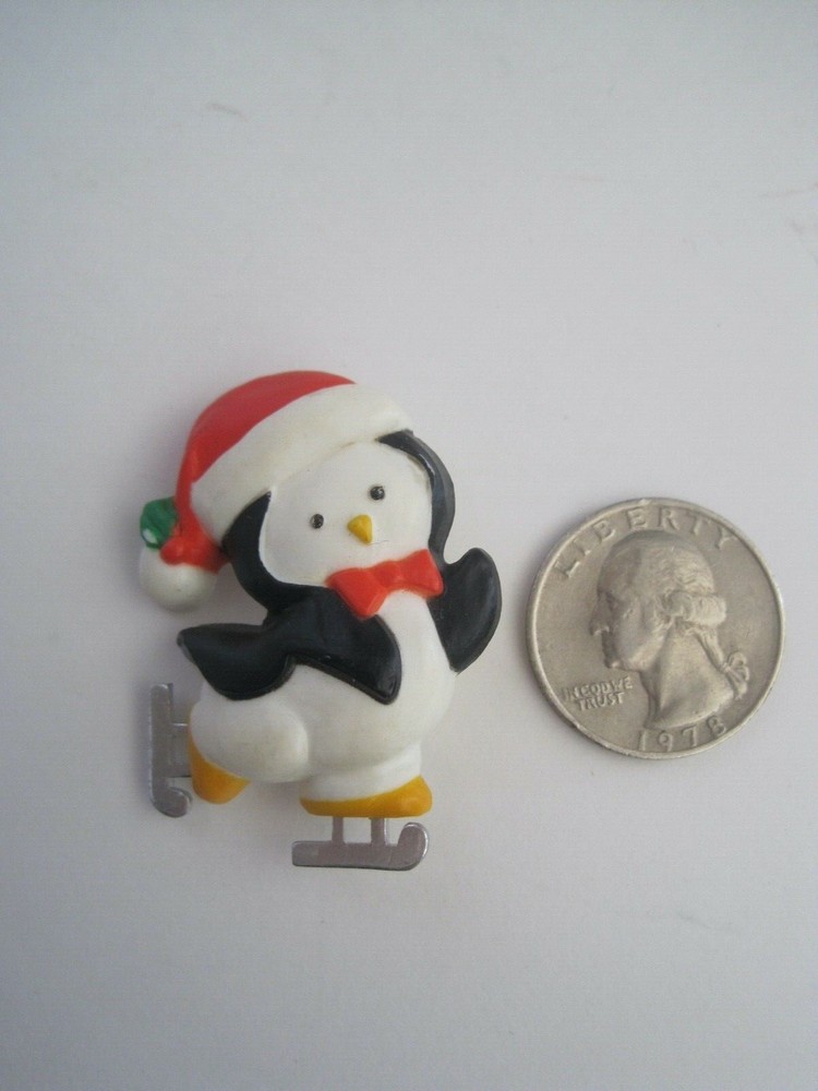 Penguin Skating Plastic Pin Hallmark 1983